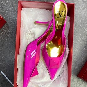 Valentino Pink and Gold Slingback Heels